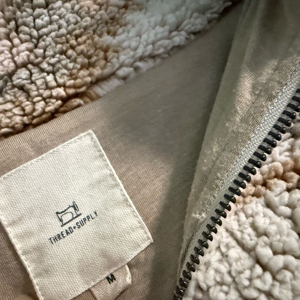 Thread & Supply Sherpa Fleece Half Zip Pullover Medium Beige Brown Aztec - Picture 3 of 8